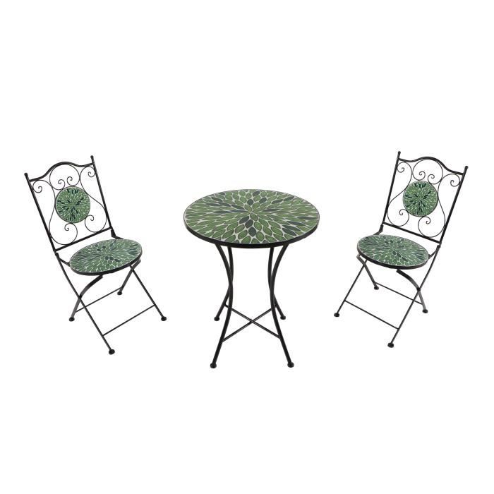 axi amélie table et chaise bistrot, 2 chaises 1 table,  ensemble bistro extérieur mosaique gris/marron - salon de jardin bistrot,
