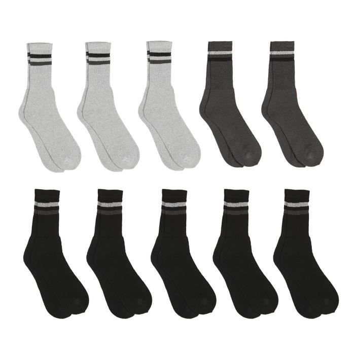 Lot de 10 paires de chaussettes tennis sport pour homme Blanc/Noir/Gris C002 