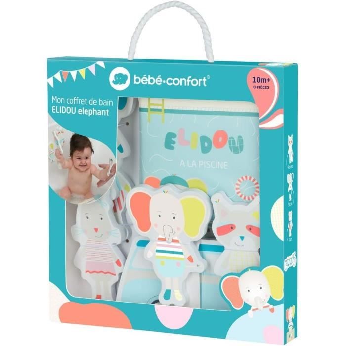 Coffret de bain Elidou l'éléphant - BÉBÉ CONFORT - Puzzle de bain 7 pièces - Livre d'activités 8 pag