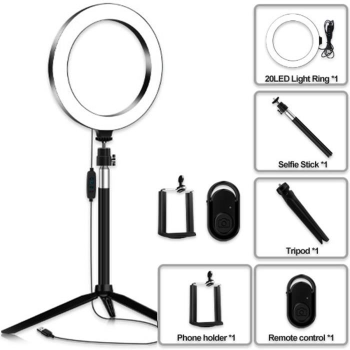 BORLAI®5 en 1 USB LED Ring Light Dimmable Ring Light avec télécommande ...