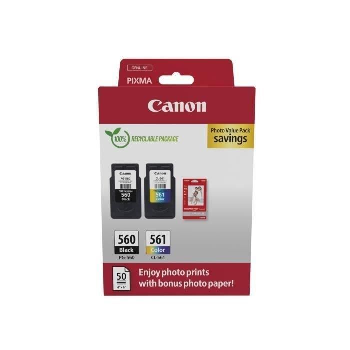 Pack de 2 cartouches dencre + pack papiers photo - CANON - PG-560 Noir + CL-561 Couleur