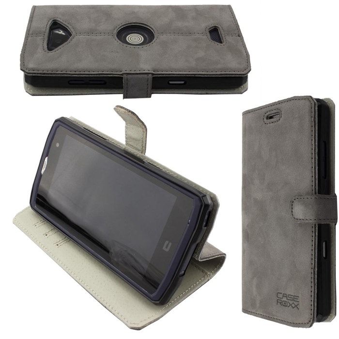 Étui Portefeuille Caseroxx Pour Crosscall Core-X3 En Cuir Veritable Avec Porte-cartes – Gris - Téléphonie