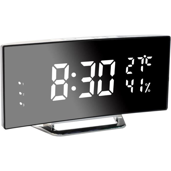 Réveil Numérique Grand écran LED - Fonction Snooze, Luminosité Réglable, 12/24h - Pour Table De Chevet, Bureau (alimentation USB Ou Piles) - 5