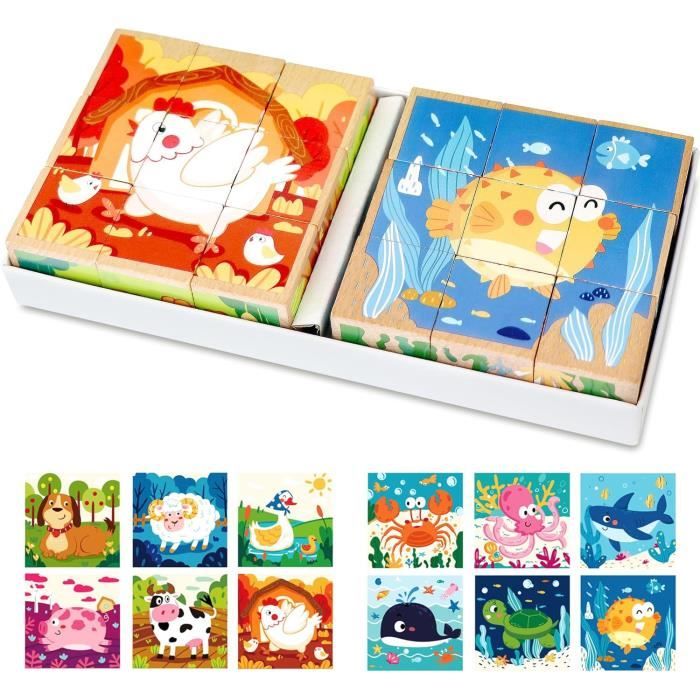 Puzzles En Bois Pour 2 3 4 Ans, 2 Pièces 6 En 1 Puzzle Cube, Jouets ...