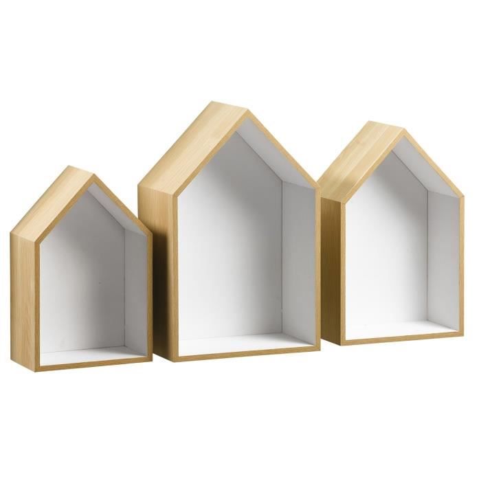 Lot De 3 Etageres Murales Niche Maison Mdf H 30 34 5 39 Cm Bois Naturel Et Blanc Achat Vente Etagere Murale 3 Etageres Murales Niche Mdf Cdiscount