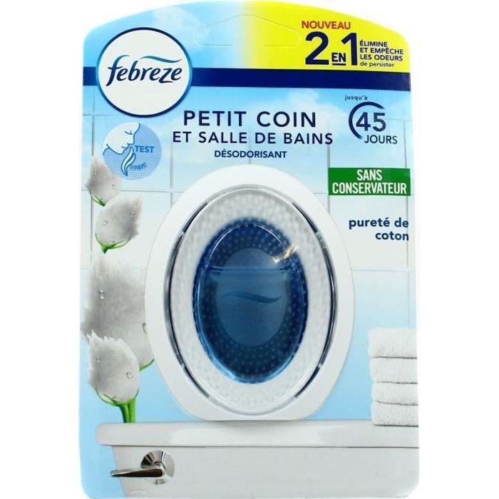 FEBREZE Pureté de coton Désodorisant 2 en 1 sans conservateur Pour petit coin et salle de bain