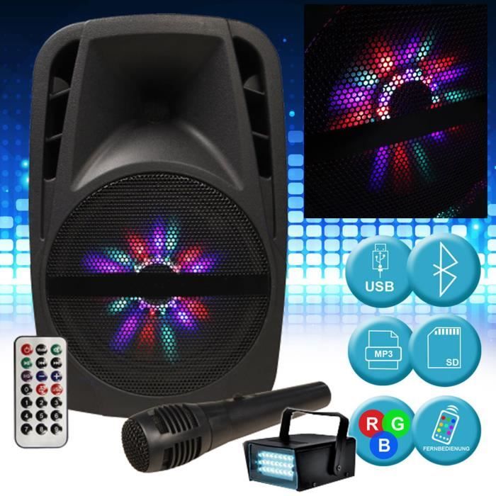 Enceinte Karaoke Audio Musique Sono Dj Danse Sur Batterie 8 A Leds Rvb 300w Usb Bt Radio Fm Micro Ledstrobe Festinight Cdiscount Tv Son Photo