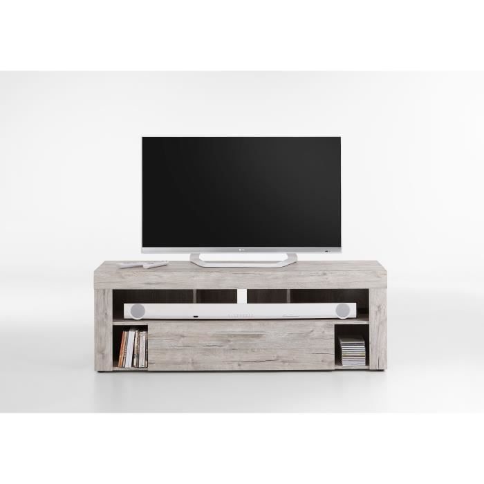meuble tv vidi 150 cm - chêne gris - fmd - 3 niches - 2 compartiments ouverts - 1 tiroir