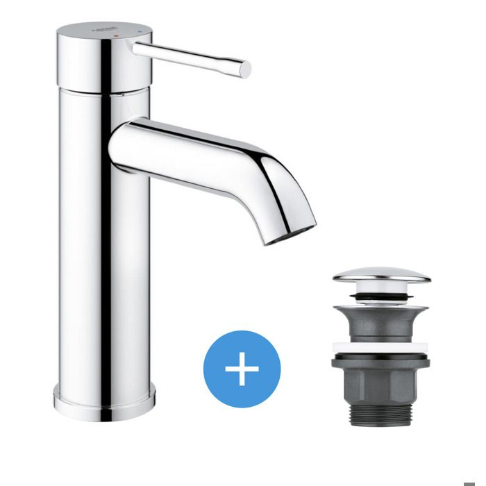 Grohe Essence - set mitigeur de lavabo taille S + Bonde clic clac pour lavabo avec trop-plein (23590001-CLICCLAC)