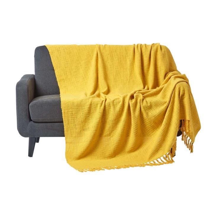 Jeté de lit ou de canapé Jaune Nirvana en coton 255 x 360 cm