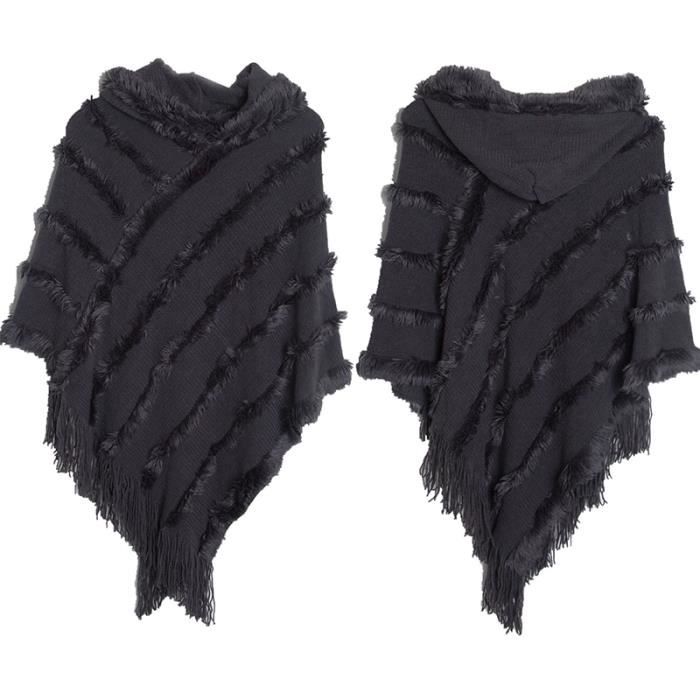 Poncho Femme Hiver Chaude Avec capuche Couleur unie Gris Gris
