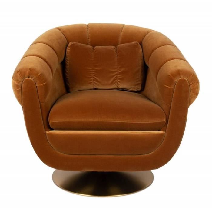 fauteuil lounge member dutchbone style art déco en velours whisky 79x82x88cm