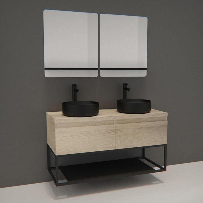 Meuble de salle de bain bois et métal avec vasques