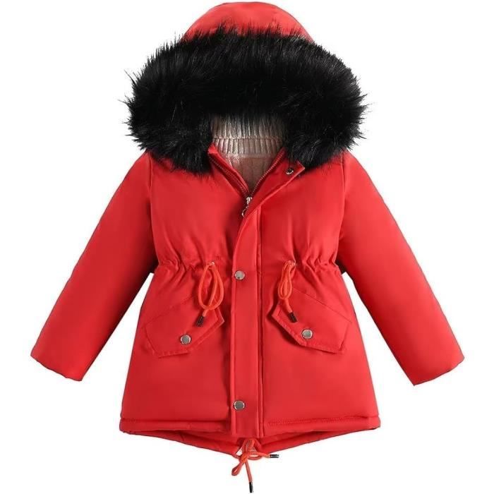 Fille Manteau Enfant à Capuche Fourrure Doudoune Coupe-Vent