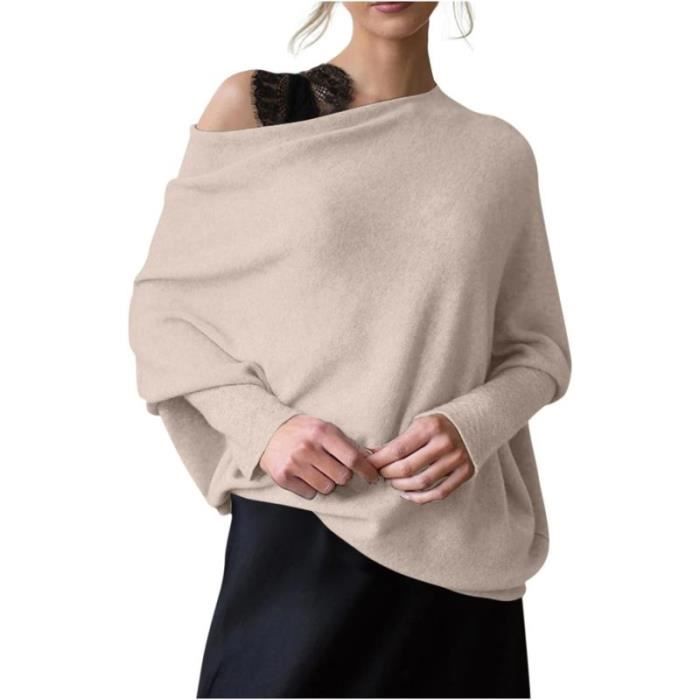 Pull Femme Chic Et Elegant Pull Femme Col Bateau Manches Chauve Souris Sexy Pull ePaules De NudeEs Tunique a Manches Pull Haut Beige Cdiscount Pret a Porter