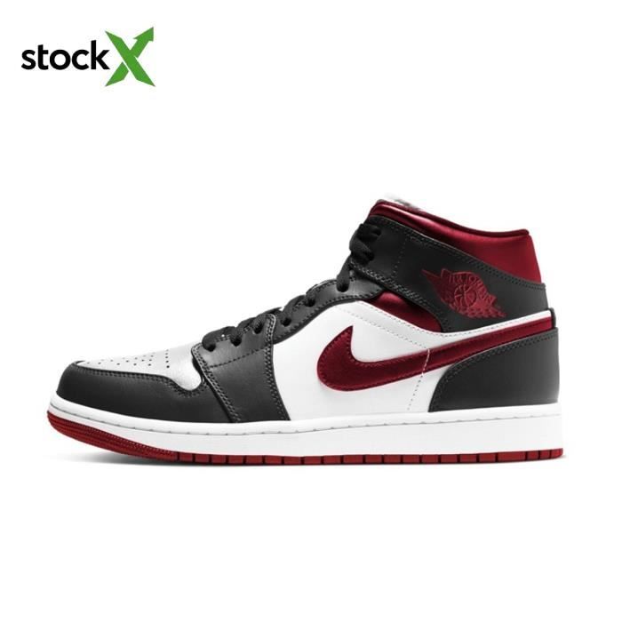 Baskets Nike Air Jordan 1 Mid Metallic Red 554724 122 Hommes Femmes Noir Cuir Lacets Noir Cdiscount Chaussures