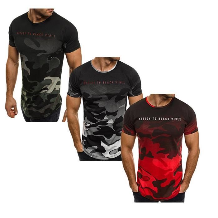 Lot de 3 T shirt Hommes de marque luxe camouflage Tee shirt Homme pas cher T shirt Vetement Masculin JM006G Rouge Gris