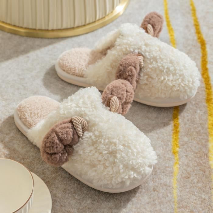 Chaussons Maison Panda - Fourrure Polaire - Semelle Antidérapante - Pour Enfant - Hiver Chaud - Style Mignon