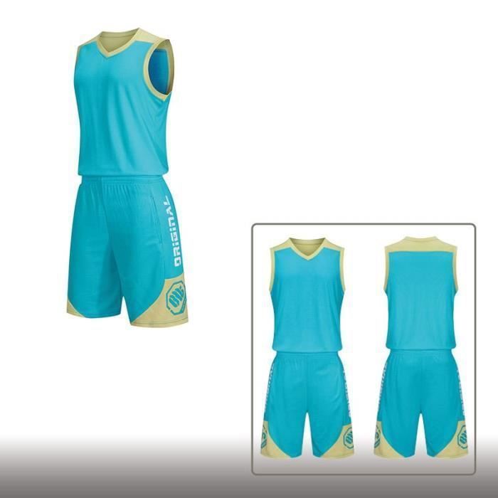 Vêtement Basket-Ball 2 Pieces Homme Ensemble Maillot et Short Sport Training Séchage Rapide Respirant - Bleu Clair