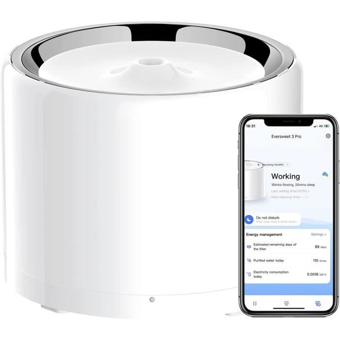 Fontaine à eau connectée - Petkit - Eversweet 3 Pro - Design moderne - Hydratation optimale - Pour chat