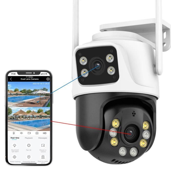 ETRYOX Caméra IP de sécurité sans Fil extérieure 4K 8MP HD Double Objectif WiFi externe caméra PTZ Suivi Automatique caméra de Surveillance de Rue ICsee(8MP Add 128G Card