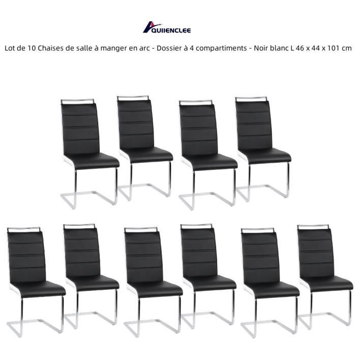 QUIIENCLEE Lot de 10 Chaises de salle à manger en arc - Dossier à 4 compartiments - Noir blanc L 46 x 44 x 101 cm