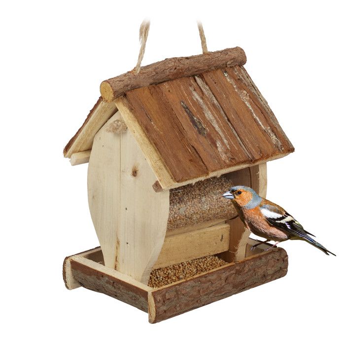 Comparer les prix de Relaxdays Mangeoire à oiseaux, abri en bois, cabane à suspendre, nichoir, jardin, HxLxP 19,5 x 15 x 12,5 cm, nature
