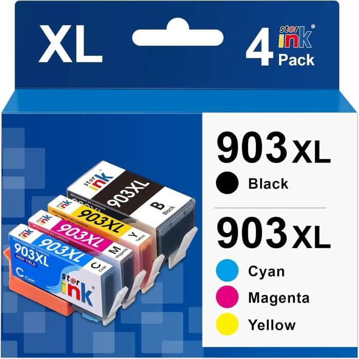 Lot 4 Cartouches QUALITONER Compatibles HP 903XL Noir + Couleur (Cyan Magenta Jaune)