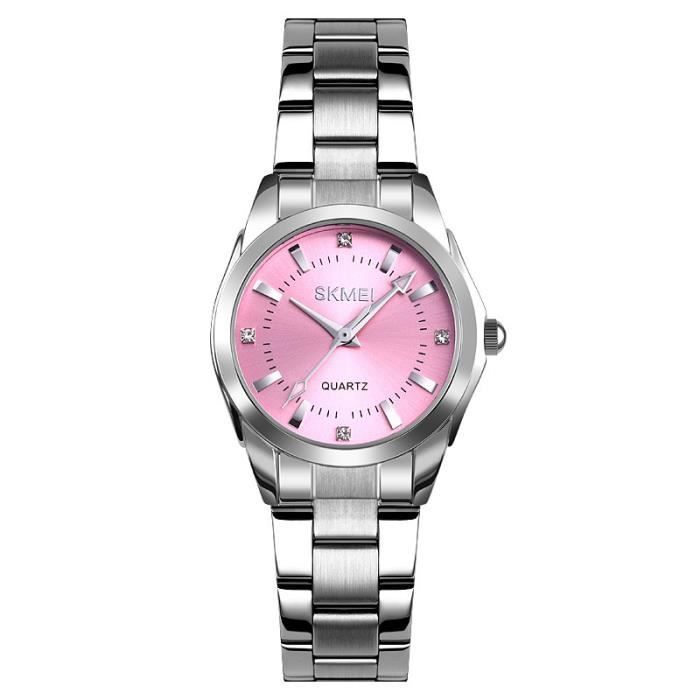 SHARPHY Montre femme de luxe diamant bracelet en acier inoxydable étanche rétro grâce classique rose argent