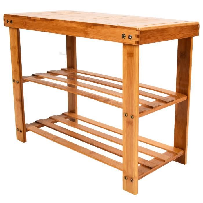 Banc à Chaussures En Bambou 3 Niveaux - Étagère Et Siège Pour Entrée (120 Kg) - 1