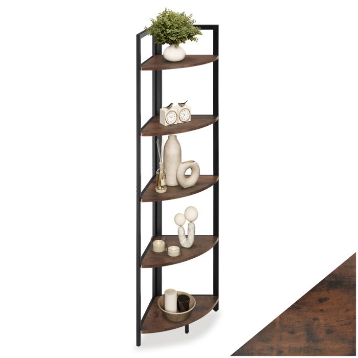 Bibliothèque - TECTAKE - Étagère dangle CASTLEBAR style industriel en bois et acier sur 5 niveaux 30 x 30 x 150 cm - Bois foncé