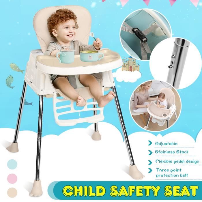 Chaise Haute Bebe Enfant Pieds En Acier 2 Hauteur 3 Profondeur Reglable Tablette Double Couche Detachable Salle A Manger Beige Cdiscount Puericulture Eveil Bebe