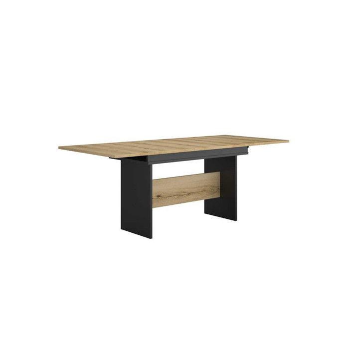 table de repas à allonge - tousmesmeubles - nectaire - industriel - rectangulaire - chêne/noir