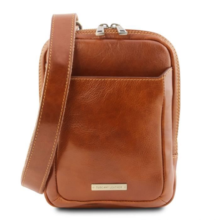 Sacoche Messenger En Cuir De Vachette Tuscany Leather Couleur Cognac-miel - Neuf Avec étiquettes