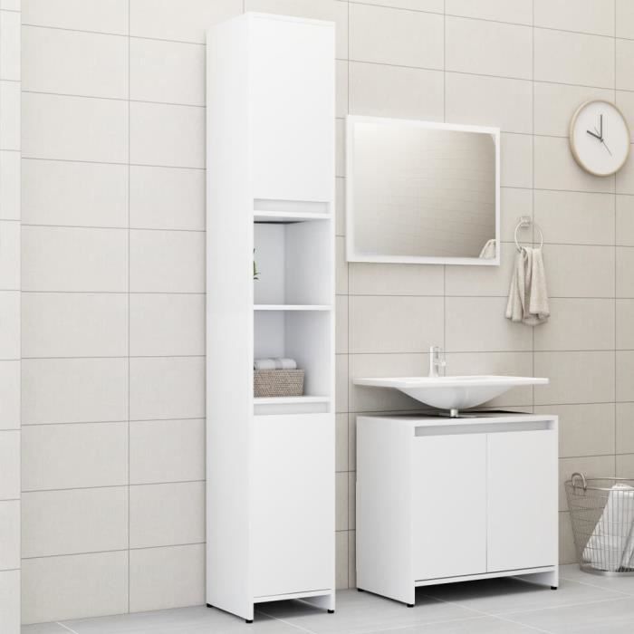 vidaXL Ensemble de meubles de salle de bain 3 pcs Blanc Aggloméré