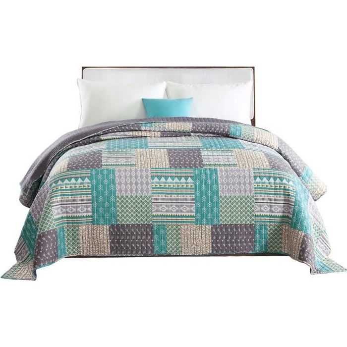 Woltu Dessus De Lit Patchwork Couvre Lit Matelasse Jete De Lit Pour Lit Double 170x210cm Patchwork Vert Clair Cdiscount Maison