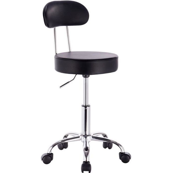 WOLTU Tabouret de bar pivotanttabouret de travail à roulettes dossier et hauteur réglableen similicuirNoir