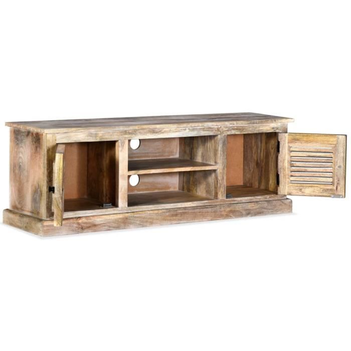 Akozon Meuble TV Gris 120 x 30 x 40 cm Bois massif de manguier