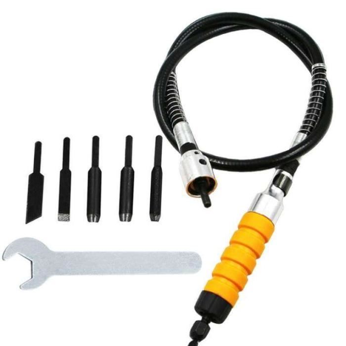 Kit D'outils De Sculpture électrique - Ciseau à Découper Avec Arbre Flexible Caoutchouc - Pour Bois, Sculpture - Comprend 5 Lames, Clé - Compatible Perceuse, Meuleuse