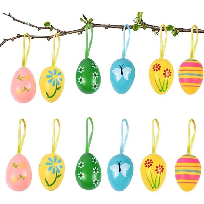 Œufs De Pâques Décoratifs - 24 Pièces Avec Ruban - Suspension Colorée - Décoration Printemps