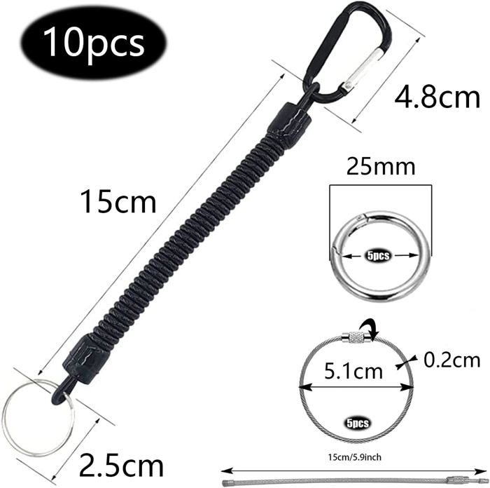 JEYORZY – Lot De 4 Porte-clés Mousqueton Spirale Extensible Jusqu’à 1 Mètre