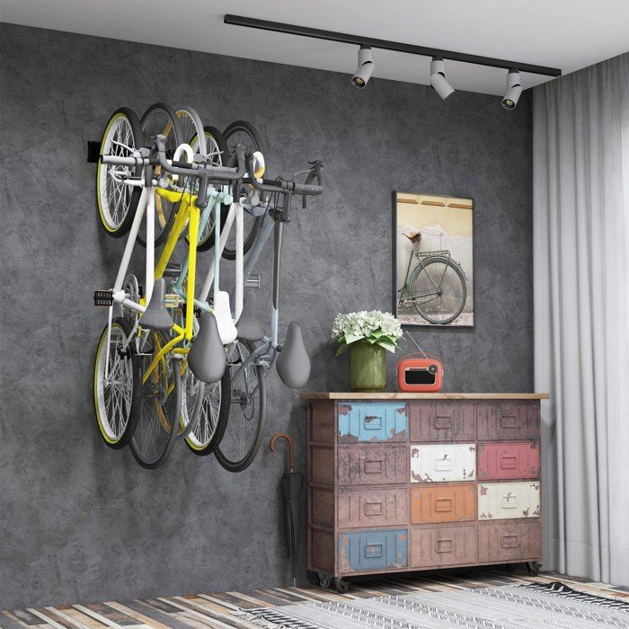 Support de rangement pour vélo , 4 supports à vélo et 2 crochets