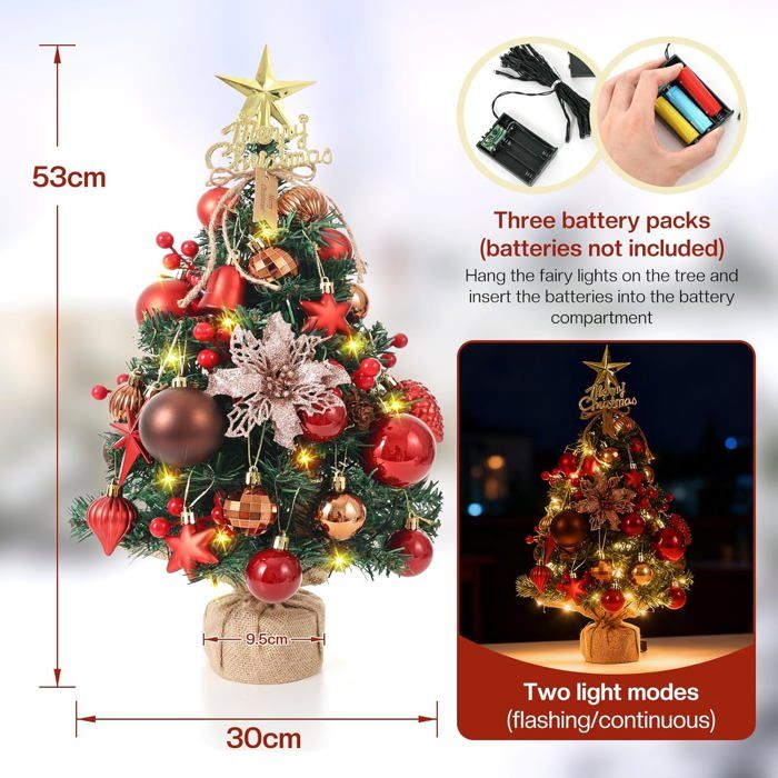 3 Sapins De Noël Miniatures Avec Lumières LED - Décorations De Table, Batterie Incluse - Design Dégradé Brillant - 4