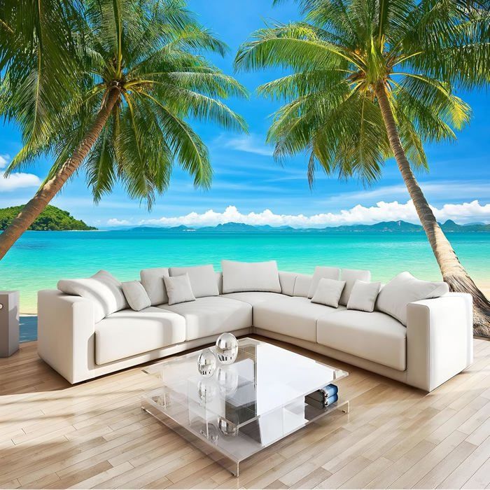 Papier Peint Panoramique Plage Tropicale Mer Bleu 300x210 cm Poster ...