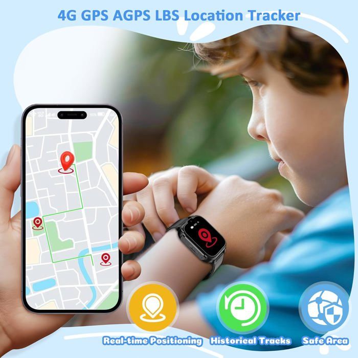 Téléphone Enfant 4G Avec GPS, Appel Vidéo, SOS, Double Caméra – Mode Classe Et Podomètre – Cadeau Anniversaire