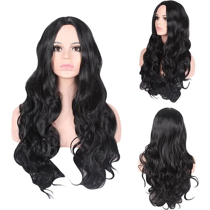 Perruque Femme Naturelle Noir Moyen Long Boucl Femme Cheveux