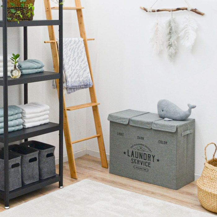 Panier à Linge 3 Compartiments 84L Avec Couvercles - Trieur Pliable Pour Salle De Bain, Buanderie - Gris Anthracite