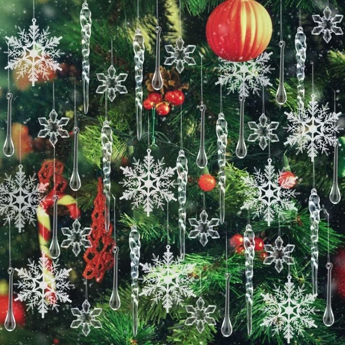 20 Stalactites De Noël Transparentes à Suspendre - 16,5 Cm, Avec Corde - Décoration Sapin Glacée - 7