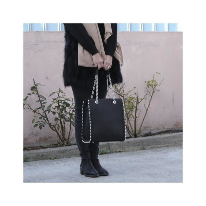 Sac bandoulière à clous noir femme