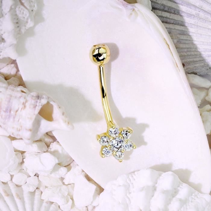 Piercing Nombril Paula & FRITZ® Acier Chirurgical 316L - Main De Fatma Zircone Or 14 Carats